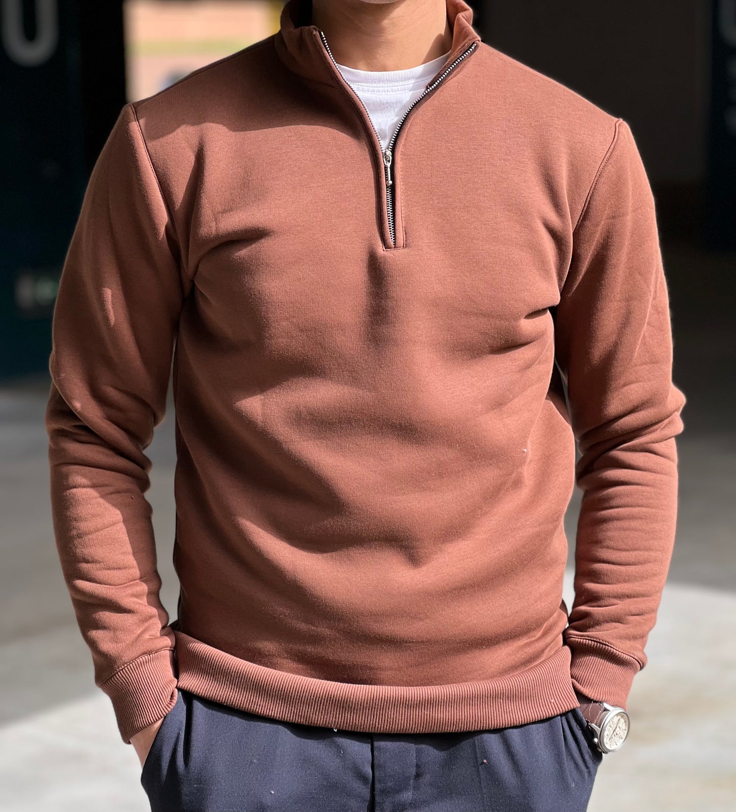 Brown quarter zip