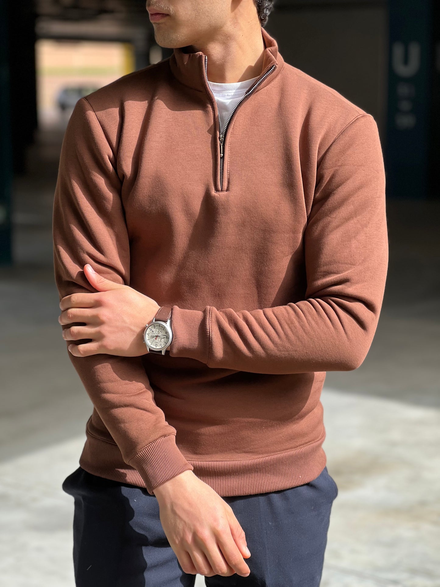 Brown quarter zip